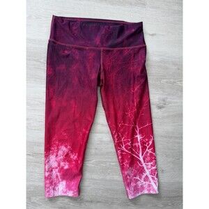 My Inner Fire Yoga Leggings Size 10 Pink Tree Print Cropped Capri Made in CANADA